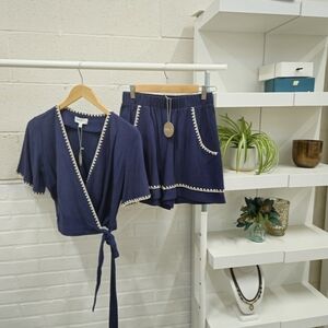 Linen Blend Set With Whipstich Detail